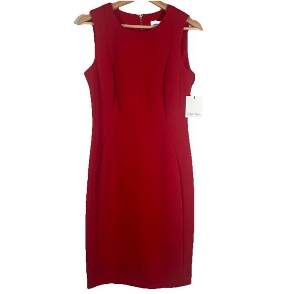 Calvin Klein Red Sheath Cocktail Dress Size 6 Date Tomato Girl Summer Office - Picture 1 of 10